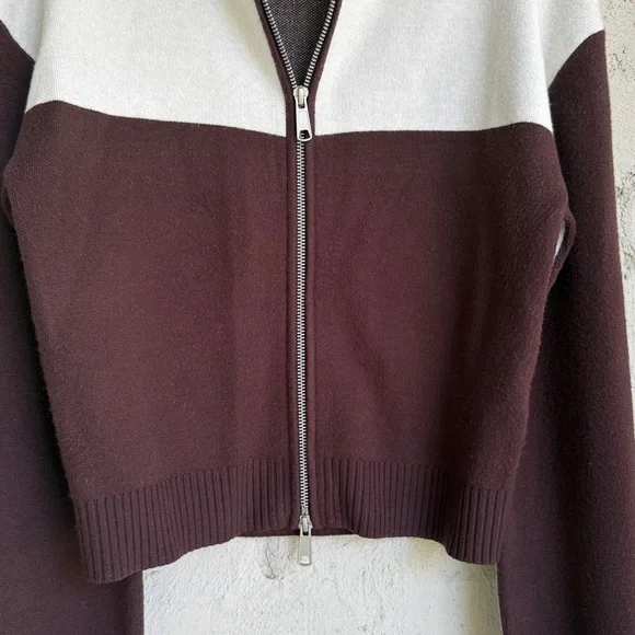 Anthropologie Maeve Brown/White/Pink Color Block Zippered Sweater Size Small - Picture 6 of 14